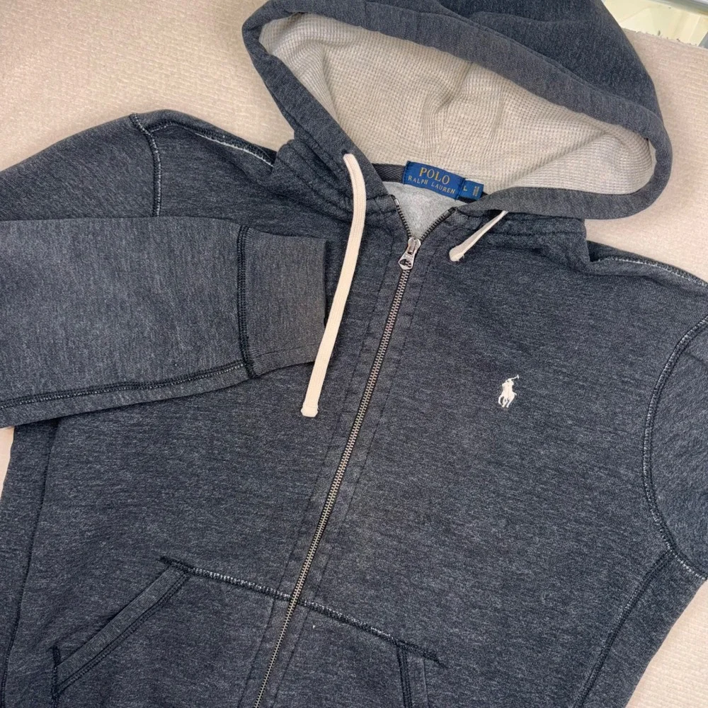 Polo Ralph Lauren Hoodie Mens L Gray Full Zip Heathered Thermal Lined Pony Logo